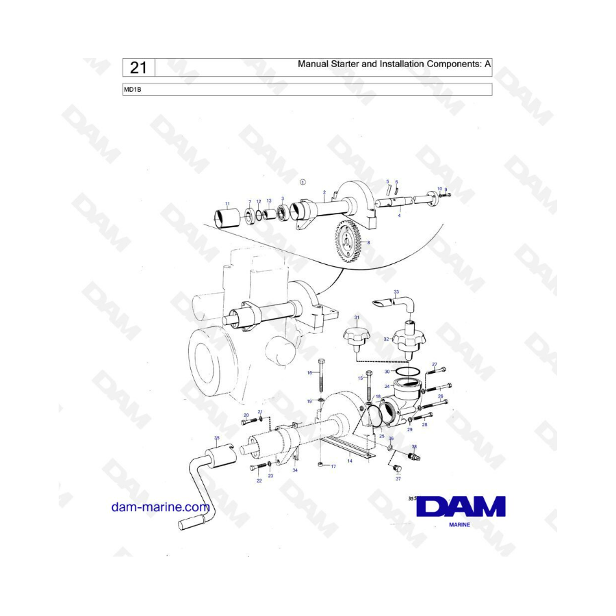 Volvo Penta MD1B - Arranque manual y componentes de instalación: A