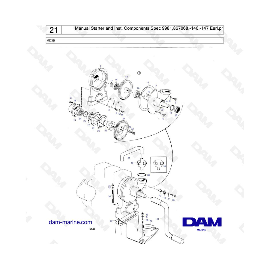 Volvo Penta MD3B - Manual starter and inst. components