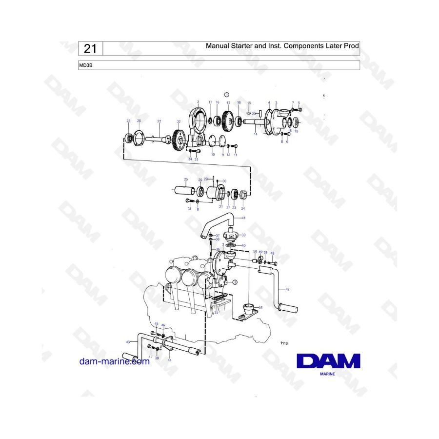 Volvo Penta MD3B - Arranque manual e inst. componentes más tarde prod