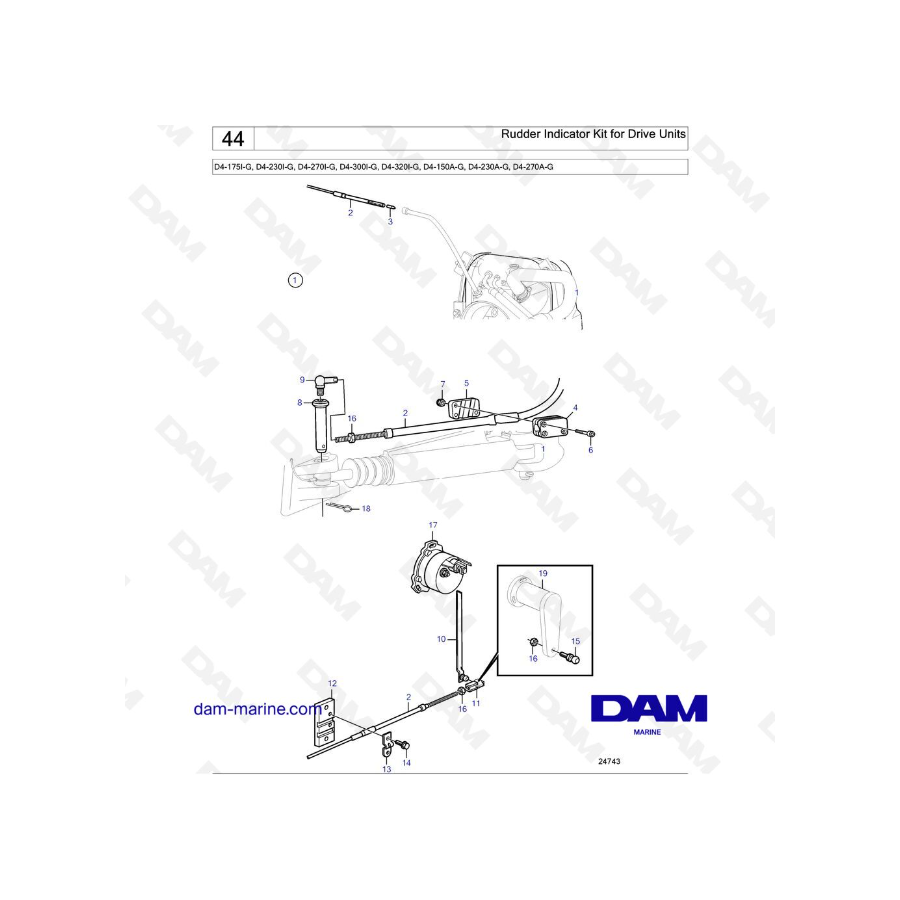 Volvo Penta D4-175I-G / D4-230I-G / D4-270I-G / D4-300I-G / D4-320I-G / D4-150A-G / D4-230A-G / D4-270A-G - Indicador de timón