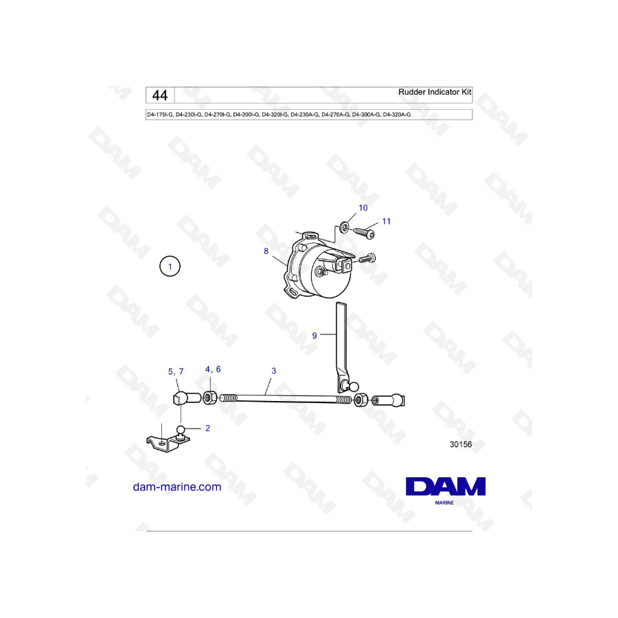 Volvo Penta D4-175I-G / D4-230I-G / D4-270I-G / D4-300I-G / D4-320I-G / D4-150A-G / D4-230A-G / D4-270A-G - Indicador de timón