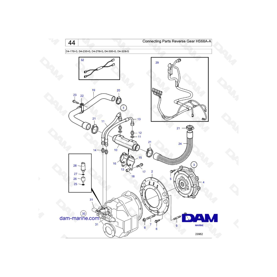 Volvo Penta D4-175I-G / D4-230I-G / D4-270I-G / D4-300I-G / D4-320I-G / D4-150A-G / D4-230A-G / D4-270A-G - Connecting Parts