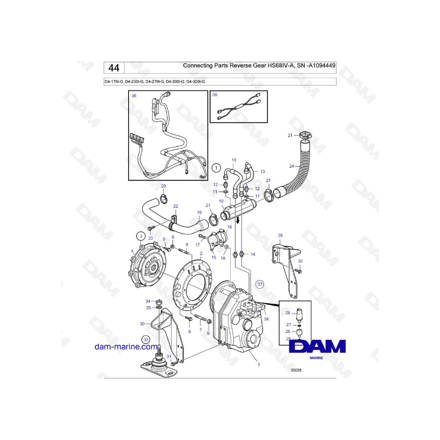 Volvo Penta D4-175I-G / D4-230I-G / D4-270I-G / D4-300I-G / D4-320I-G / D4-150A-G / D4-230A-G / D4-270A-G - Connecting Parts