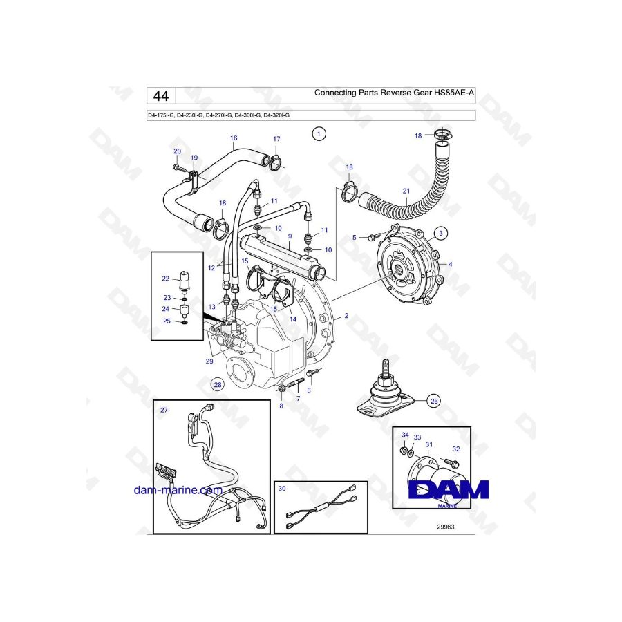 Volvo Penta D4-175I-G / D4-230I-G / D4-270I-G / D4-300I-G / D4-320I-G / D4-150A-G / D4-230A-G / D4-270A-G - Connecting Parts