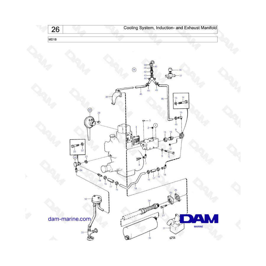 Volvo Penta MD1B - Cooling System, Induction & Exhaust Manifold - DAM ...