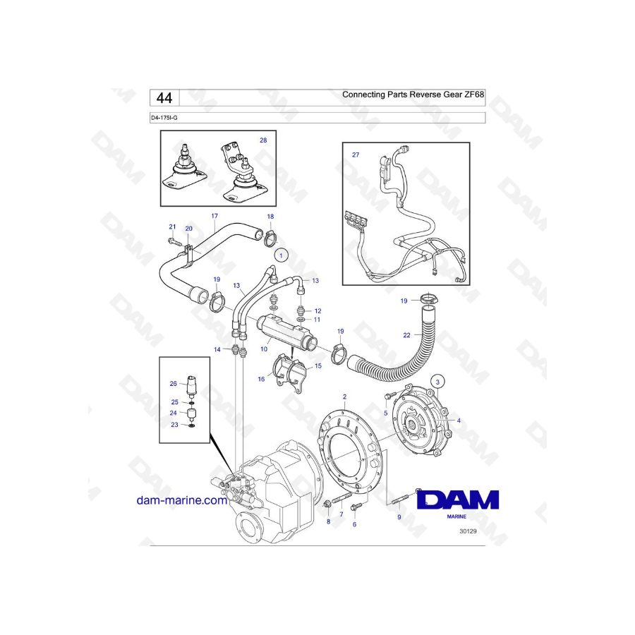 Volvo Penta D4-175I-G / D4-230I-G / D4-270I-G / D4-300I-G / D4-320I-G / D4-150A-G / D4-230A-G / D4-270A-G - Connecting Parts