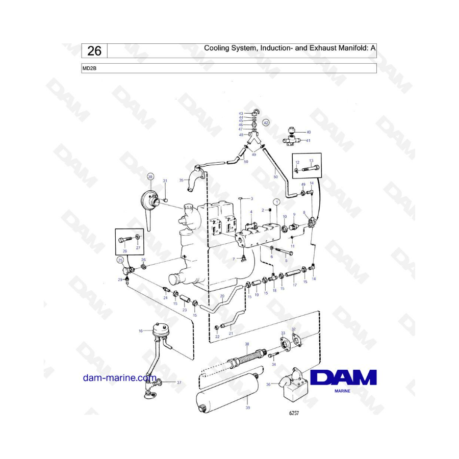 Volvo Penta MD2B - Sistema de refrigeración, colector de admisión y escape: A