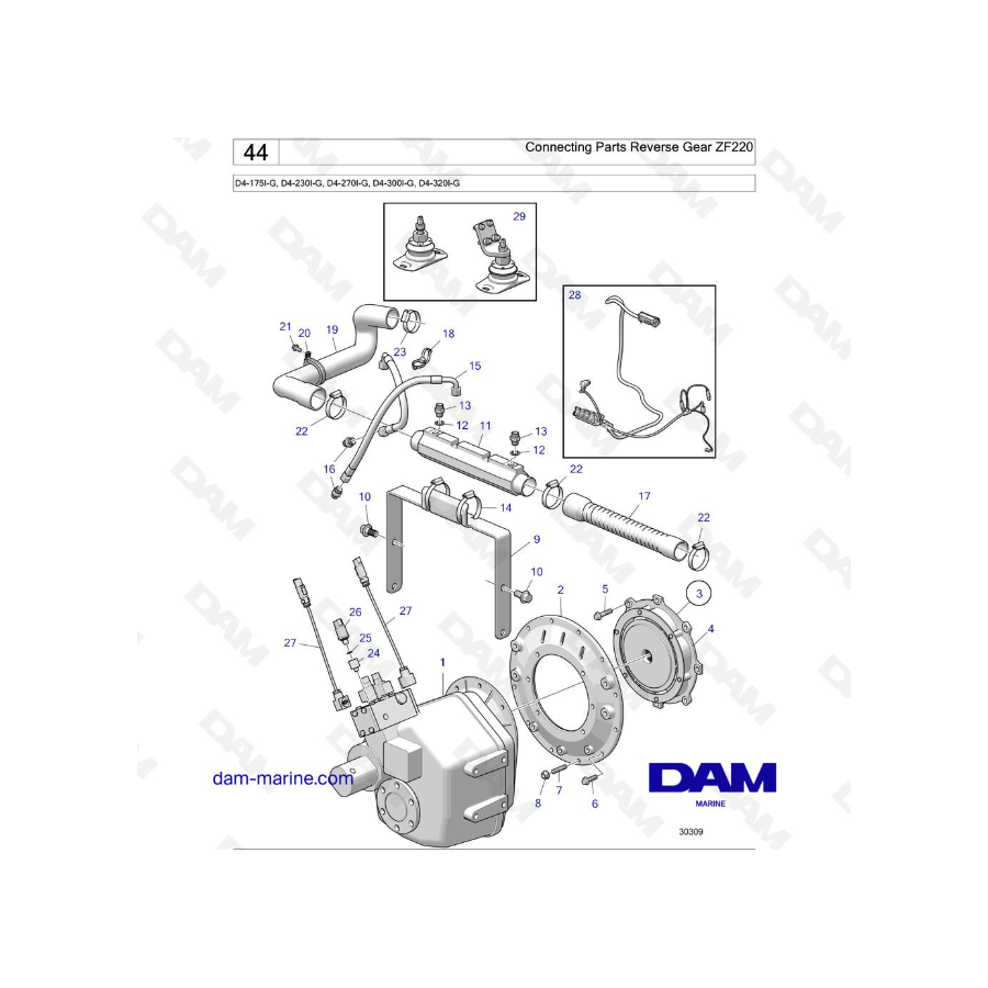 Volvo Penta D4-175I-G / D4-230I-G / D4-270I-G / D4-300I-G / D4-320I-G / D4-150A-G / D4-230A-G / D4-270A-G - Connecting Parts