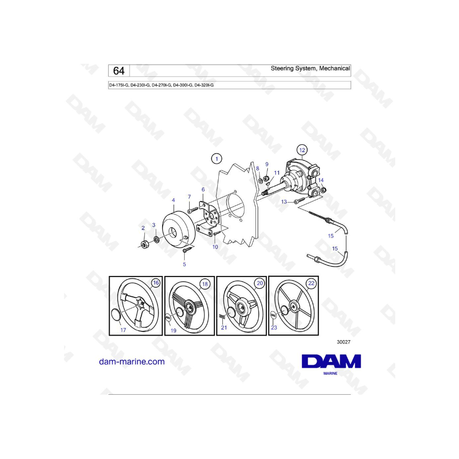 Volvo Penta D4-175I-G / D4-230I-G / D4-270I-G / D4-300I-G / D4-320I-G / D4-150A-G / D4-230A-G / D4-270A-G - Sistema de dirección