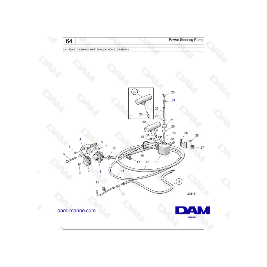 Volvo Penta D4-175I-G / D4-230I-G / D4-270I-G / D4-300I-G / D4-320I-G / D4-150A-G / D4-230A-G / D4-270A-G - Dirección asistida