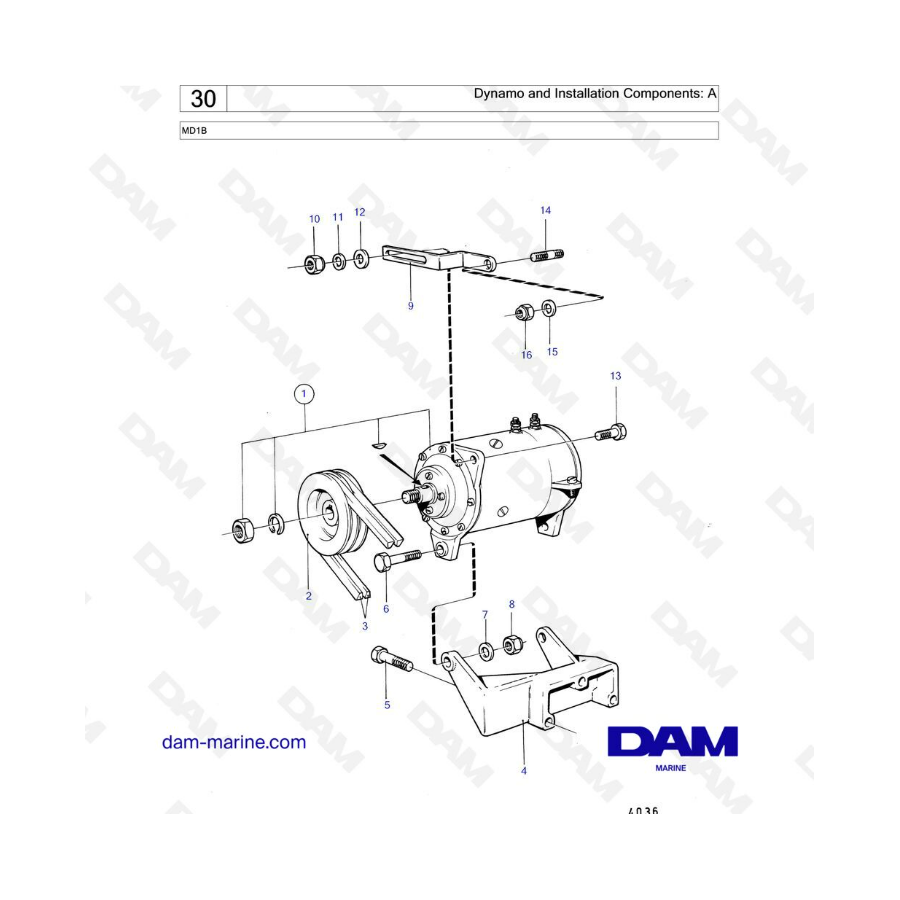 Volvo Penta MD1B - Dínamo y componentes de instalación: A