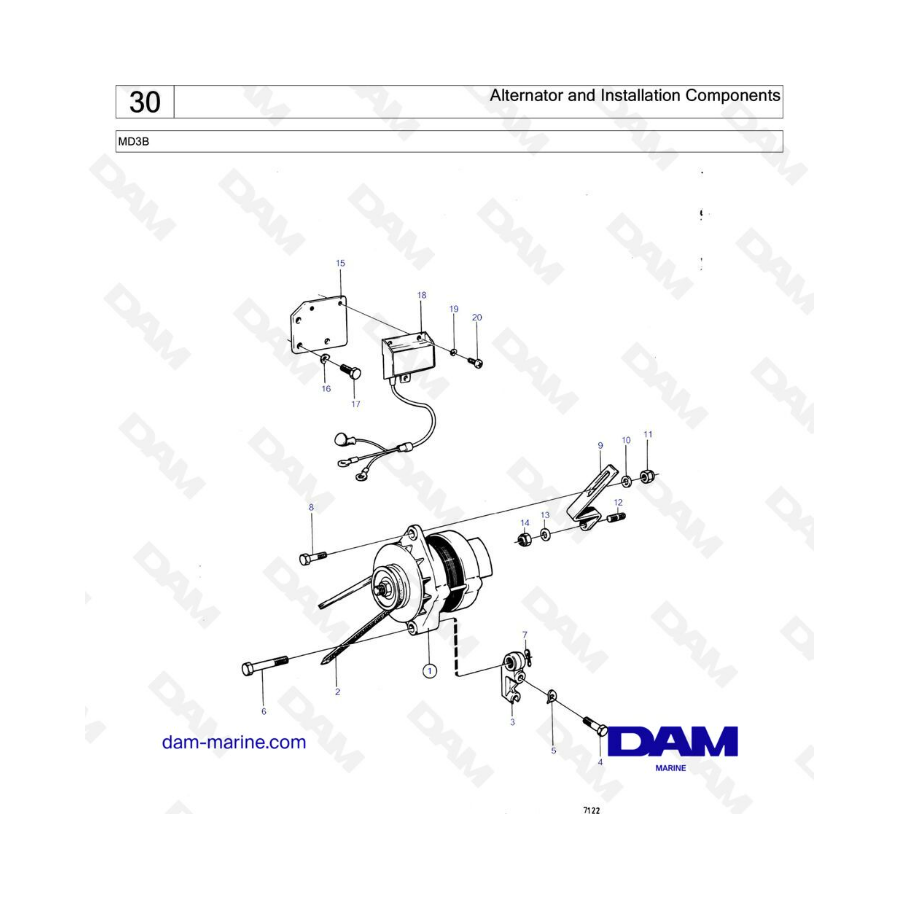 Volvo Penta MD3B - Alternador y componentes de instalación