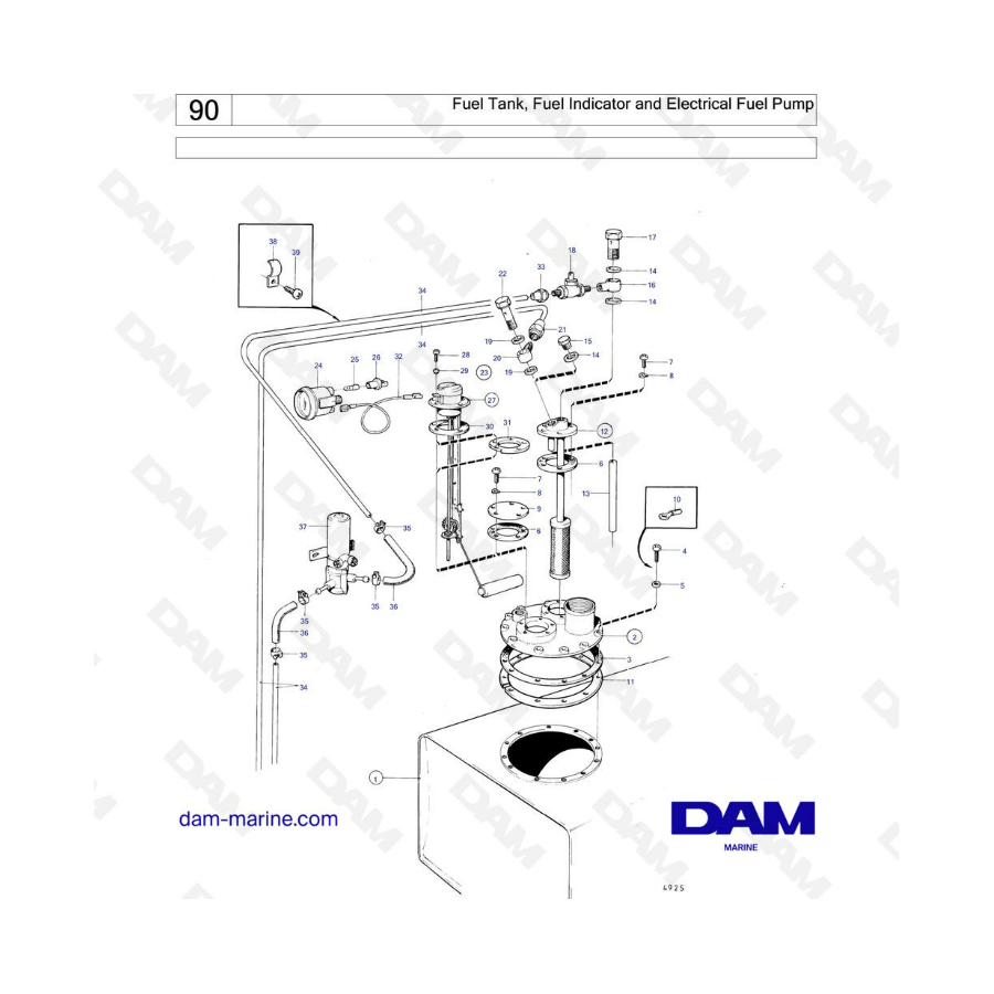 Volvo Penta MD1B / MD2B / MD3B - Fuel tank, fuel indicator & Electrical fuel pump 