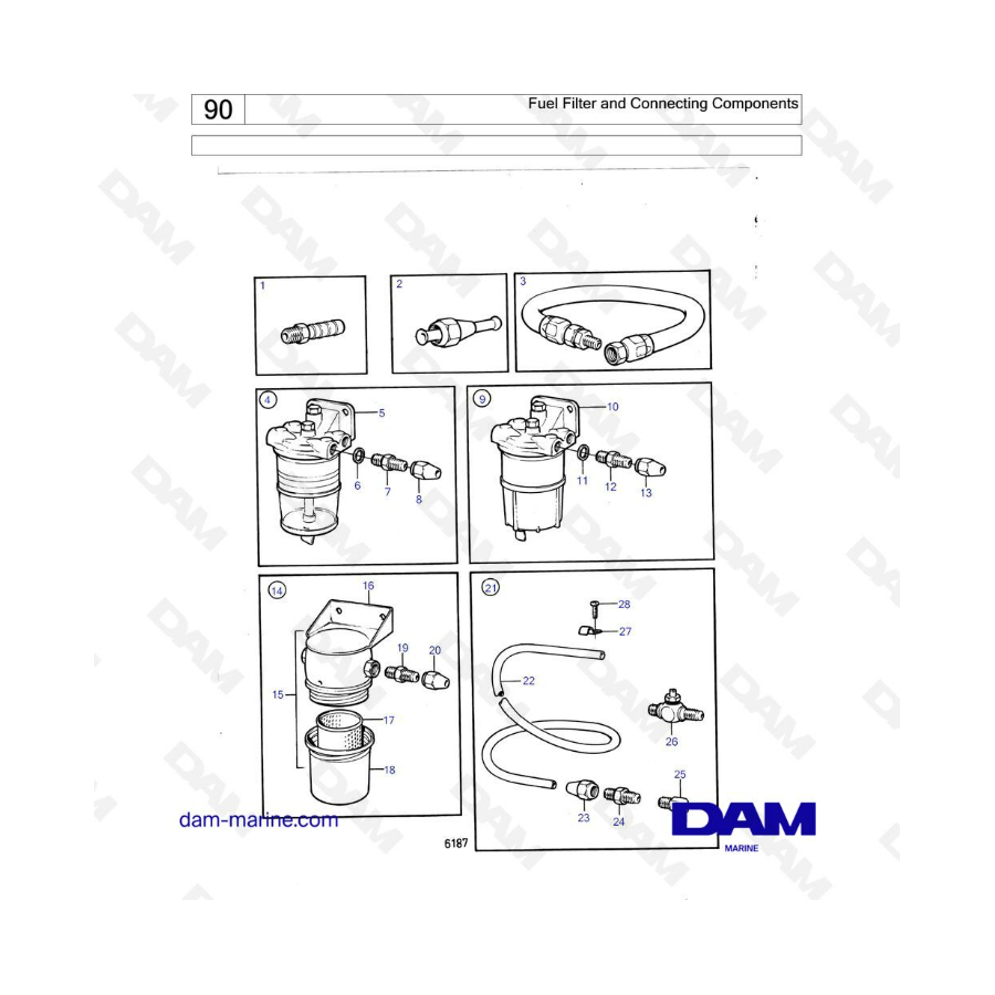 Volvo Penta MD1B / MD2B / MD3B - Filtro de combustible y componentes de conexión