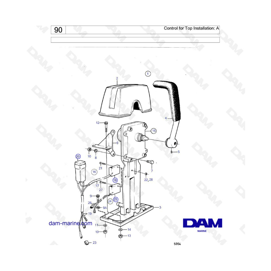 Volvo Penta MD1B / MD2B / MD3B - Control for top installation : A