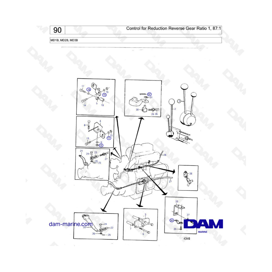 Volvo Penta MD1B / MD2B / MD3B - Control for reduction reverse gear ratio 1,87:1