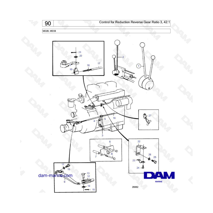 Volvo Penta MD2B / MD3B - Control for reduction reverse gear ratio 3,42:1