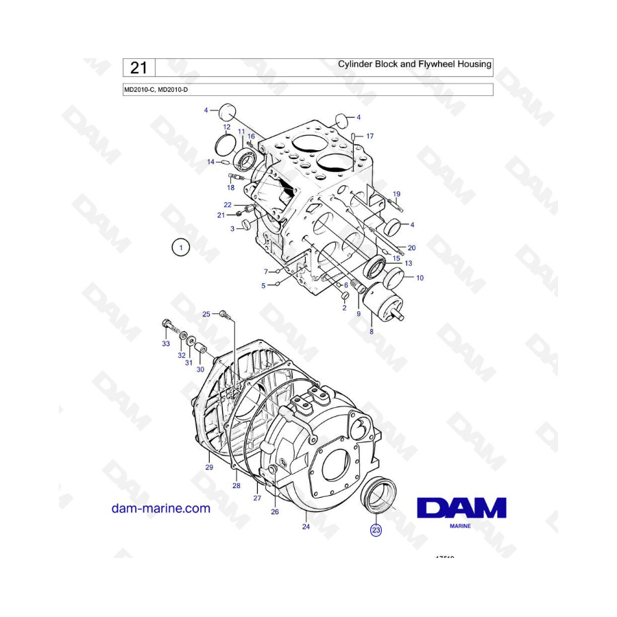 Volvo Penta MD2010-C / MD2010-D - Bloque de cilindros y carcasa del volante