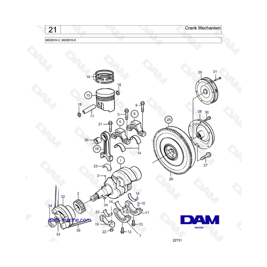 Volvo Penta MD2010-C / MD2010-D - Mecanismo de manivela