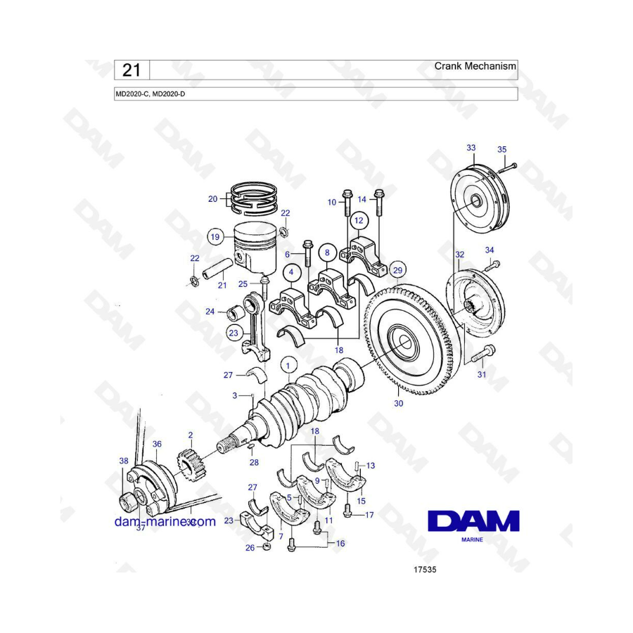 Volvo Penta MD2020-C / MD2020-D - Mecanismo de manivela