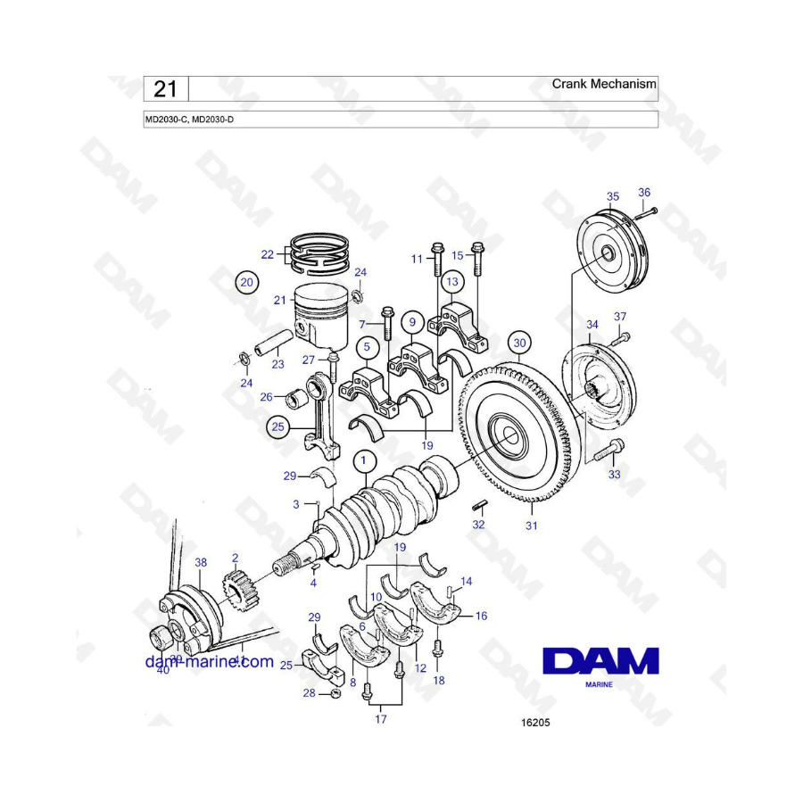 Volvo Penta MD2030-C / MD2030-D - Mecanismo de manivela