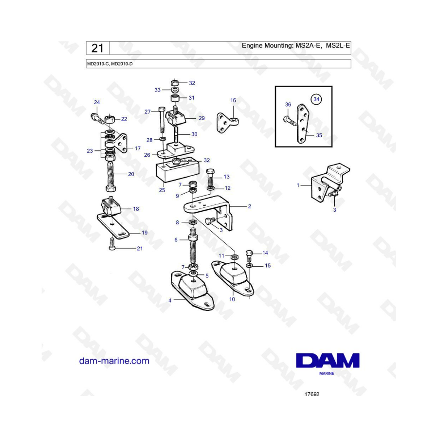 Volvo Penta MD2010-C / MD2010-D - Engine mounting : MS2A-E, MS2L-E