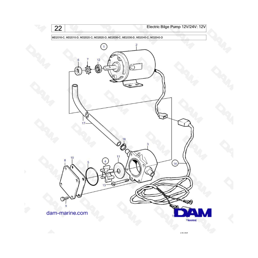 Volvo Penta MD2010-C-D / MD2020-C-D / MD2030-C-D / MD2040-C-D - Electric bilge pump 12V/24V : 12V