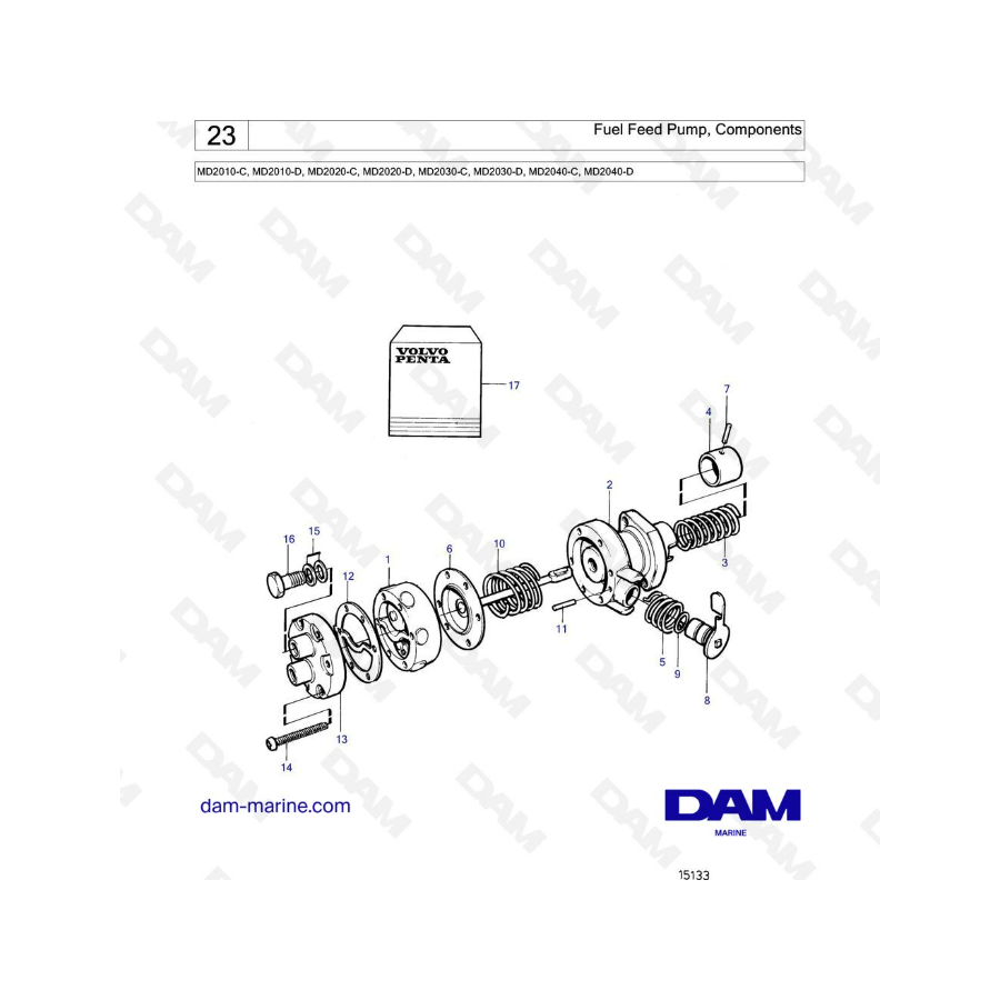 Volvo Penta MD2010-C / MD2010-D / MD2020-C / MD2020-D / MD2030-C / MD2030-D / MD2040-C / MD2040-D - Componentes de la bomba de a