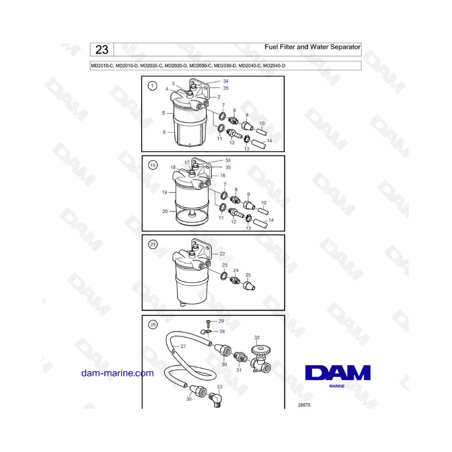 Volvo Penta MD2010-C-D / MD2020-C-D / MD2030-C-D / MD2040-C-D - Filtro de combustible y separador de agua