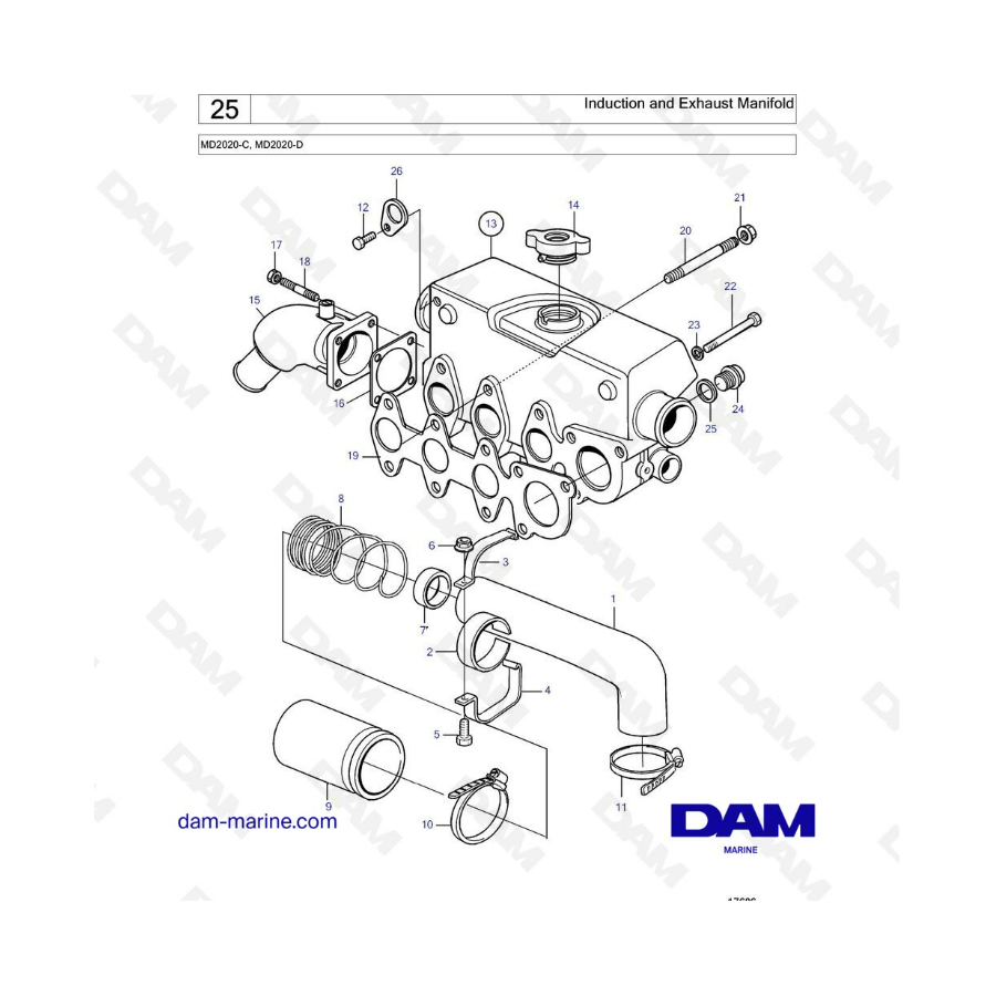 Volvo Penta MD2020-C / MD2020-D - Colector de admisión y escape