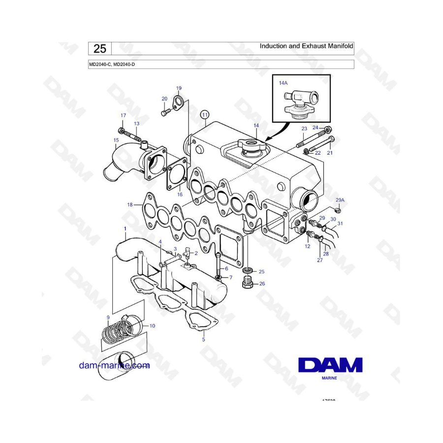 Volvo Penta MD2040-C / MD2040-D - Colector de admisión y escape