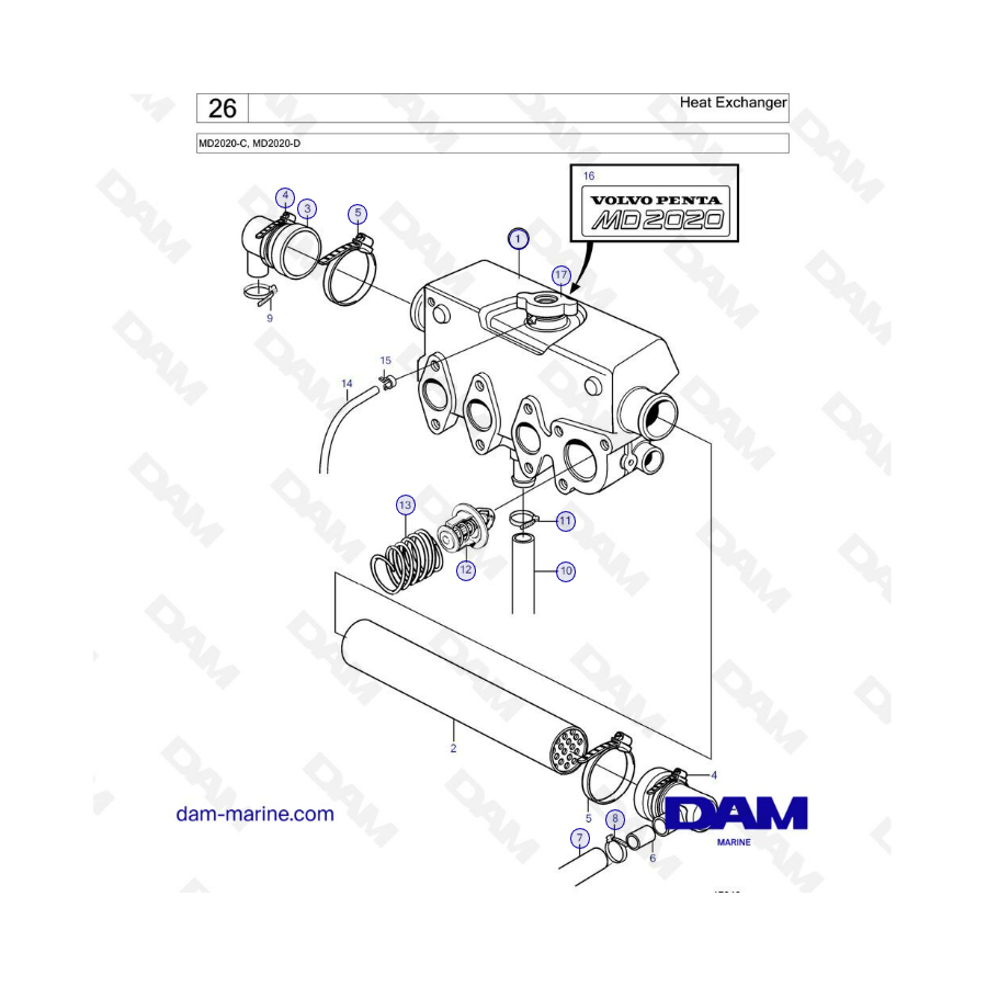 Volvo Penta MD2020-C / MD2020-D - Intercambiador de calor