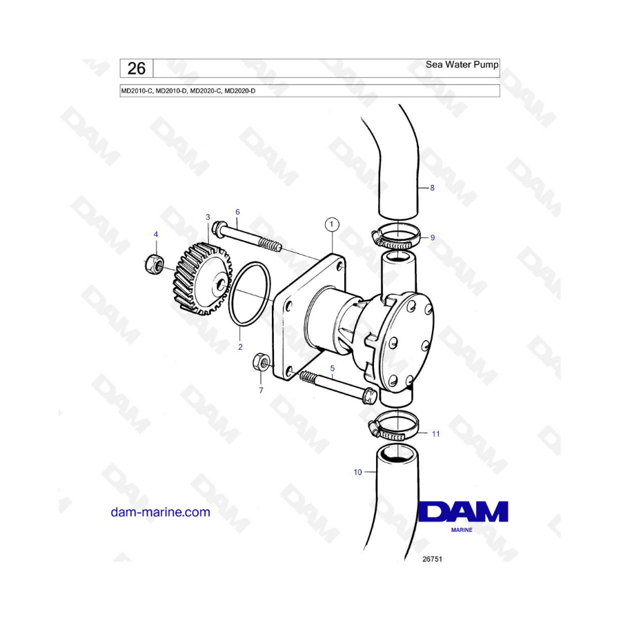 Volvo Penta MD2010-C / MD2010-D / MD2020-C / MD2020-D - Sea water pump