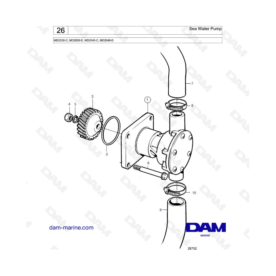 Volvo Penta Md2030 C Md2030 D Md2040 C Md2040 D Sea Water Pump Dam Marine 2114