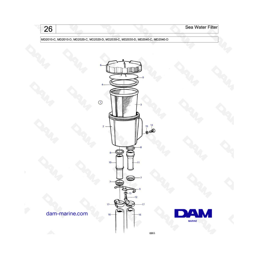 Volvo Penta MD2010-C-D / MD2020-C-D / MD2030-C-D / MD2040-C-D - Filtro de agua de mar