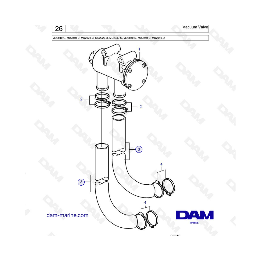 Volvo Penta MD2010-C-D / MD2020-C-D / MD2030-C-D / MD2040-C-D - Vacuum valve