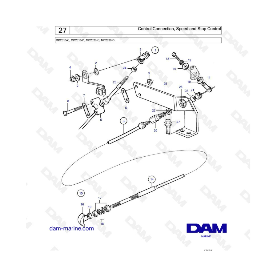 Volvo Penta MD2010-C / MD2010-D / MD2020-C / MD2020-D - Conexión de control, control de velocidad y parada