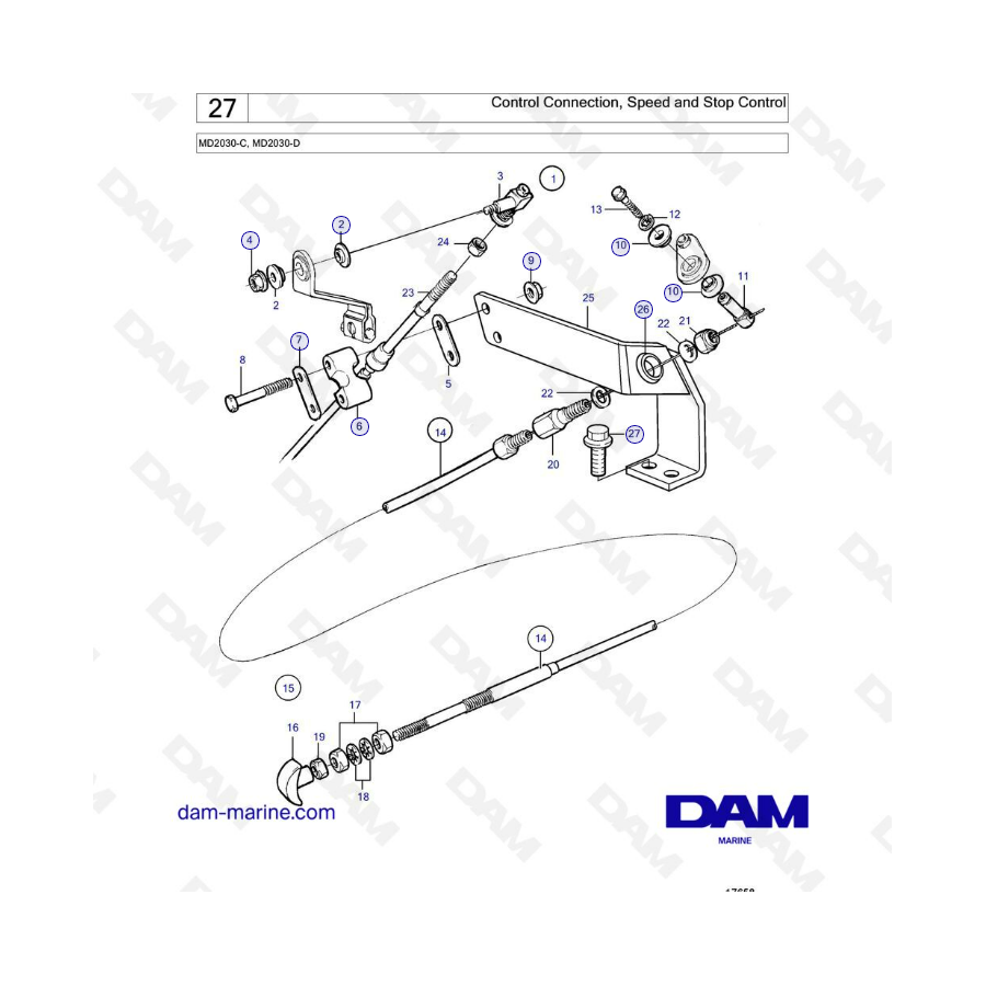 Volvo Penta MD2030-C / MD2030-D - Control connection, speed & stop control