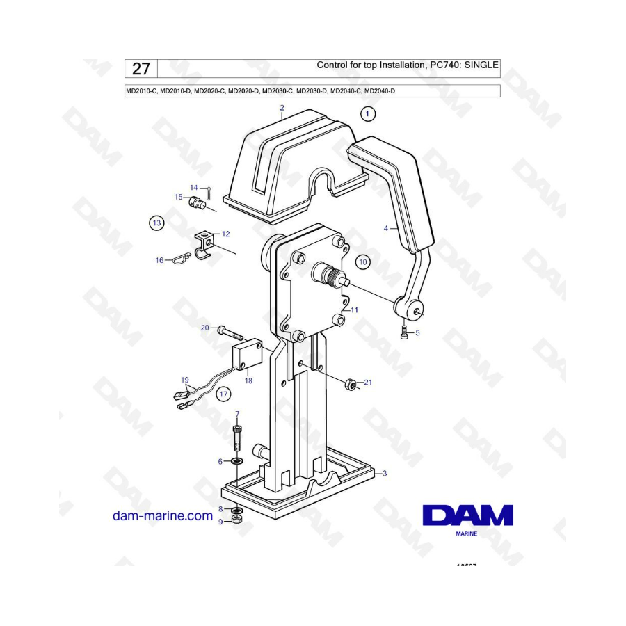 Volvo Penta MD2010-C-D / MD2020-C-D / MD2030-C-D / MD2040-C-D - Control for top installation, PC740 : Single