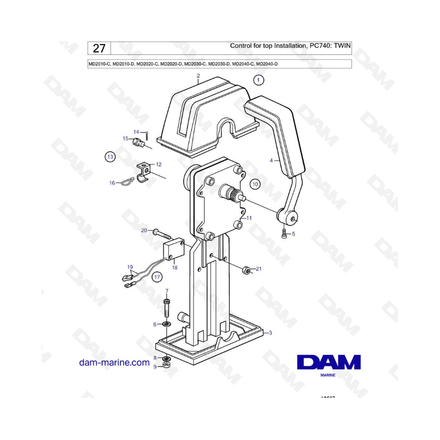 Volvo Penta MD2010-C-D / MD2020-C-D / MD2030-C-D / MD2040-C-D - Control for top installation, PC740 : TWIN