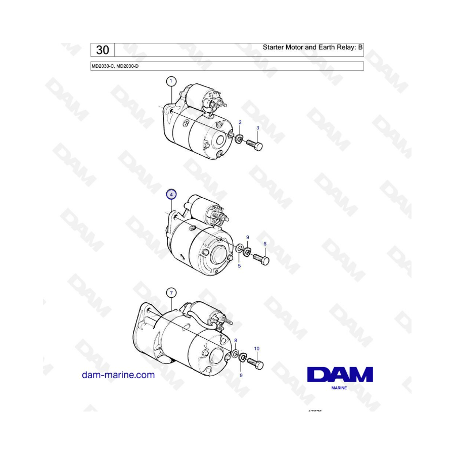 Volvo Penta MD2030-C / MD2030-D - Starter motor & earth relay : B