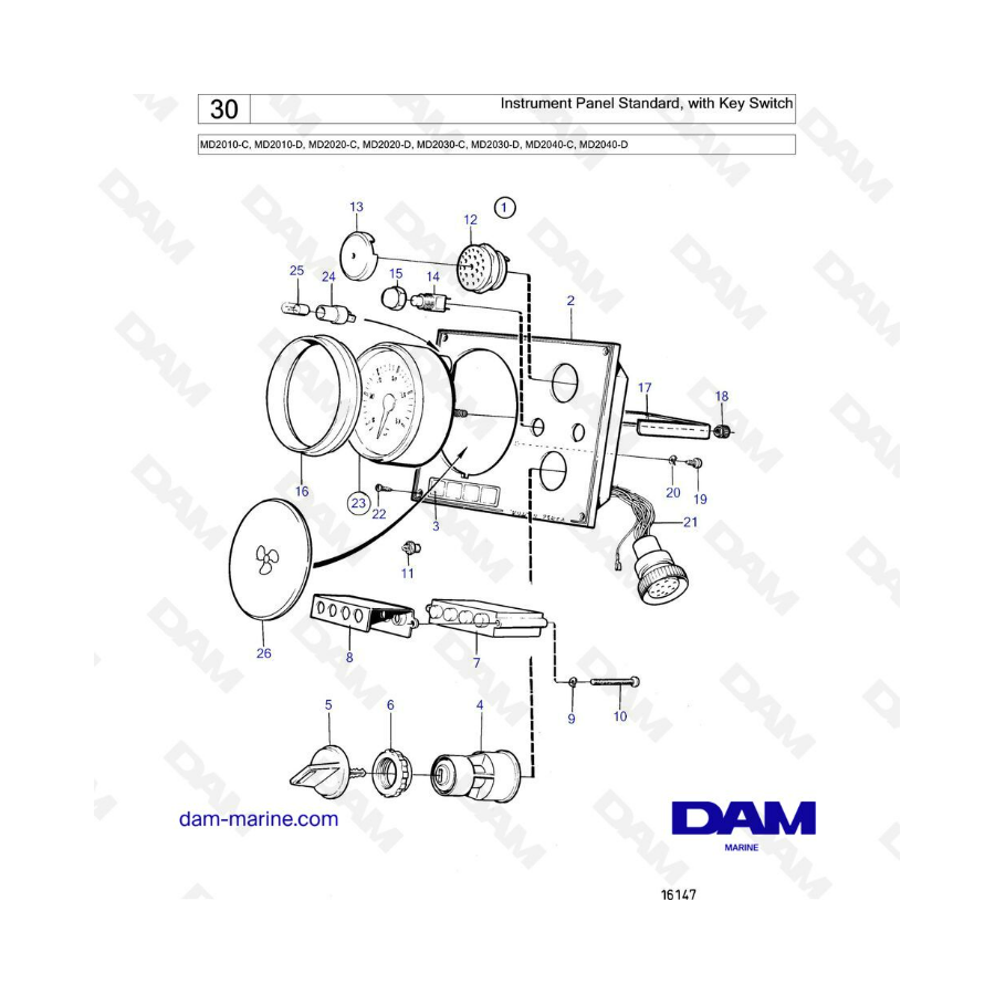 Volvo Penta MD2010-C-D / MD2020-C-D / MD2030-C-D / MD2040-C-D - Instrument Panel standard