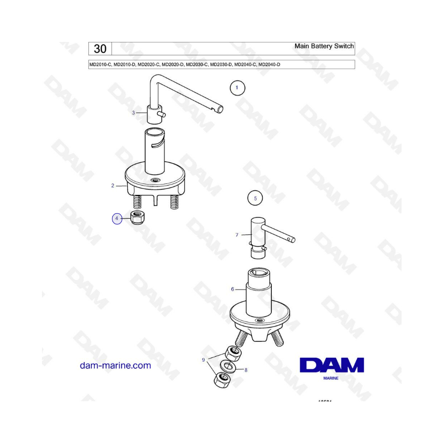 Volvo Penta MD2010-C-D / MD2020-C-D / MD2030-C-D / MD2040-C-D - Interruptor de batería principal