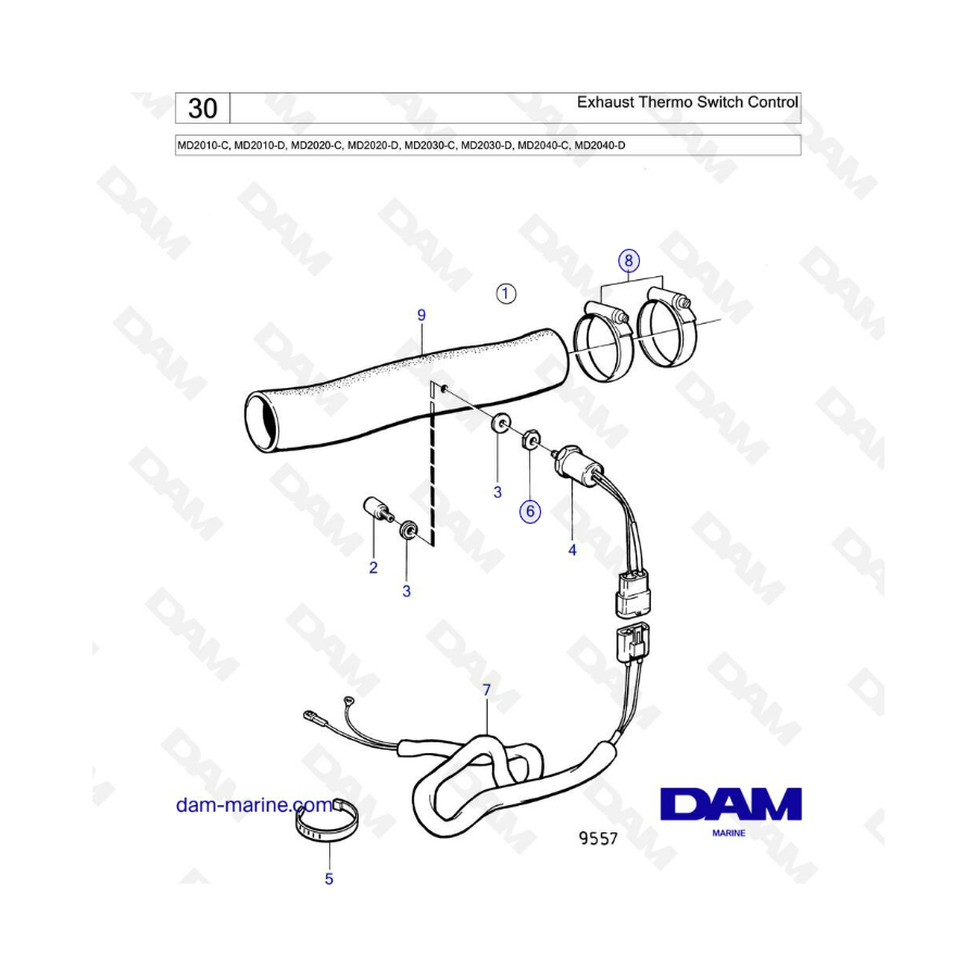 Volvo Penta MD2010-C-D / MD2020-C-D / MD2030-C-D / MD2040-C-D - Control del interruptor térmico de escape