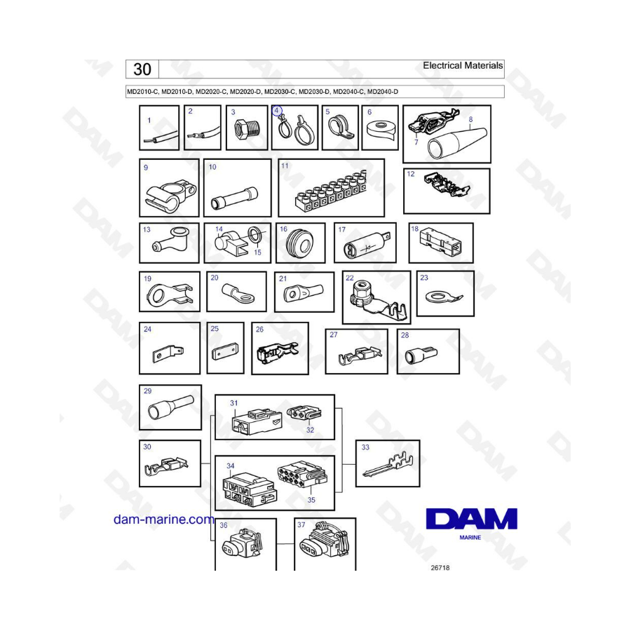 Volvo Penta MD2010-C-D / MD2020-C-D / MD2030-C-D / MD2040-C-D - Electrical materials