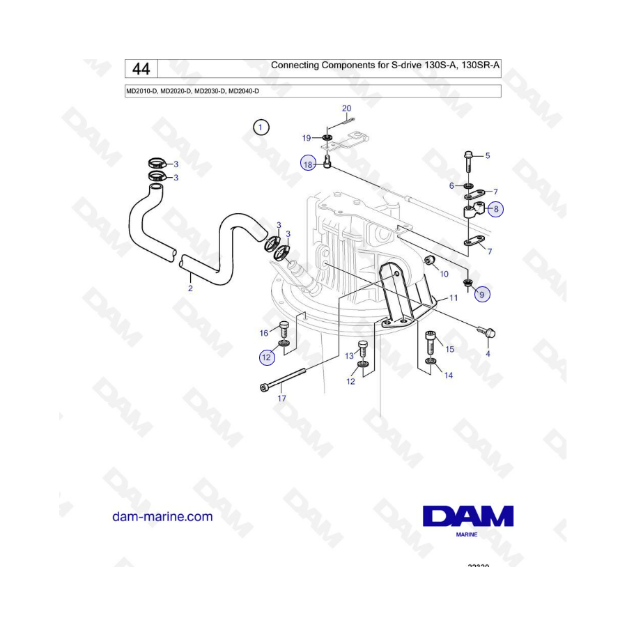 Volvo Penta MD2010-D / MD2020-D / MD2030-D / MD2040-D - Componentes de conexión para S-drive 130S-A / 130SR-A