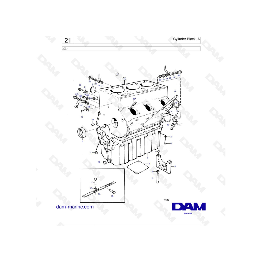 Volvo Penta 2003 - Bloque de cilindros: A