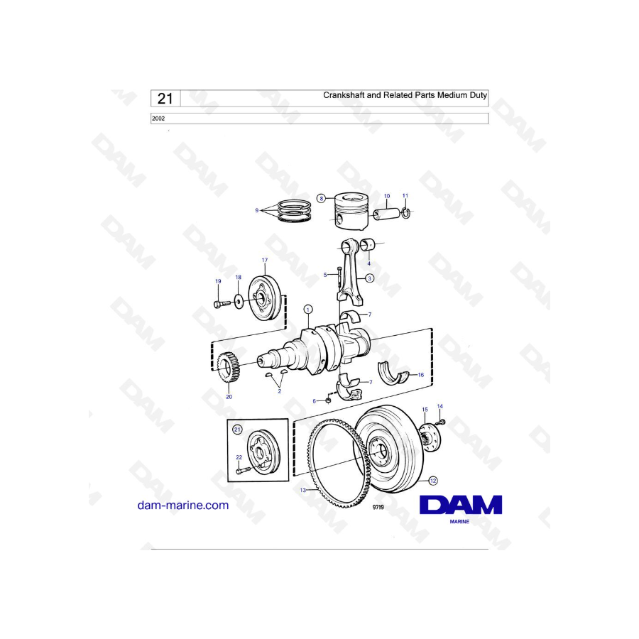 Volvo Penta 2002 - Cigüeñal y piezas relacionadas Servicio mediano