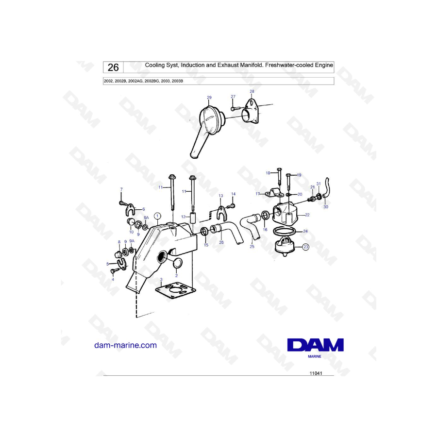 Volvo Penta 2002 / 2003 - Cooling Syst, Induction and Exhaust Manifold. Freshwater-cooled Engine