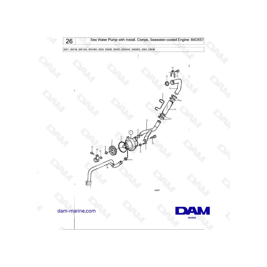 Volvo Penta 2001 / 2002 / 2003 - Bomba de agua de mar con instalación. compensaciones Motor refrigerado por agua de mar: 84O557
